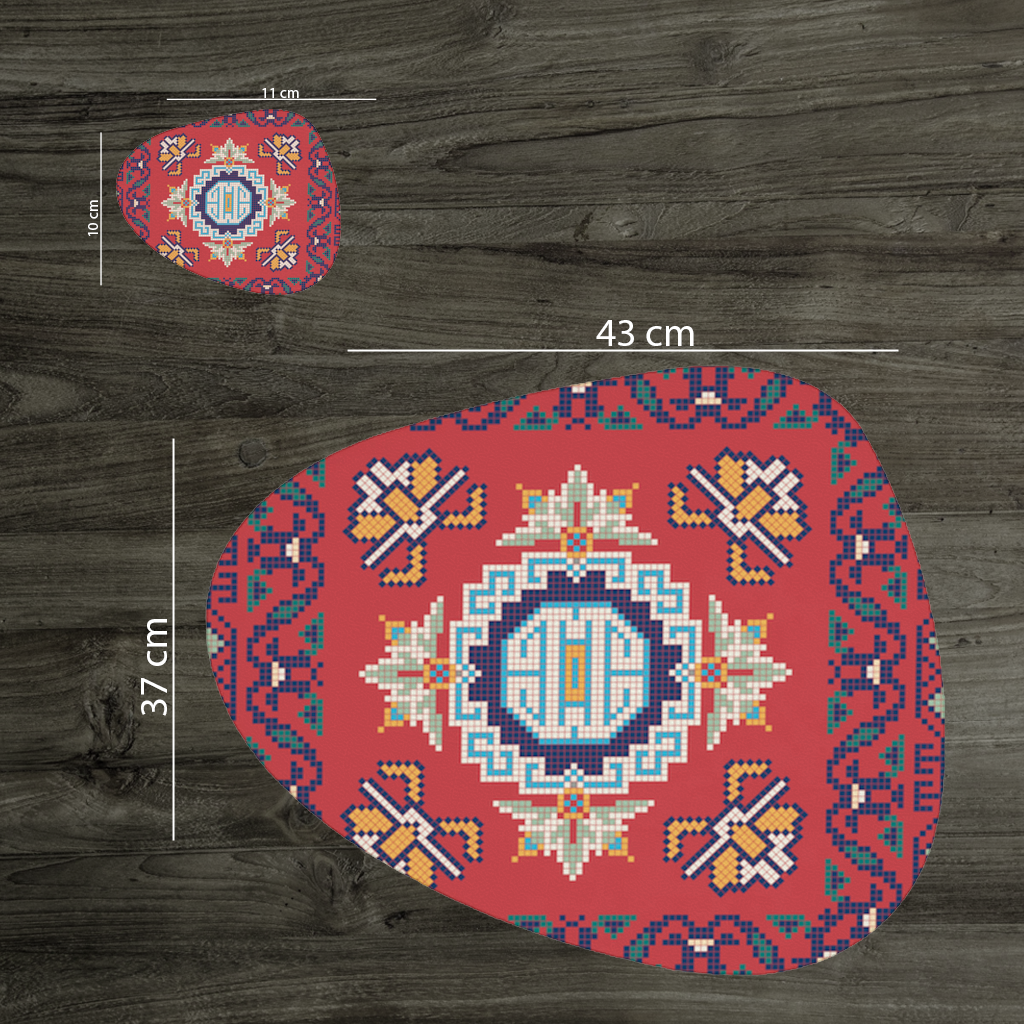 Traditional Kilim Inspired Red Ethnic Geometric Pattern Charger Plate Set  12 Pieces