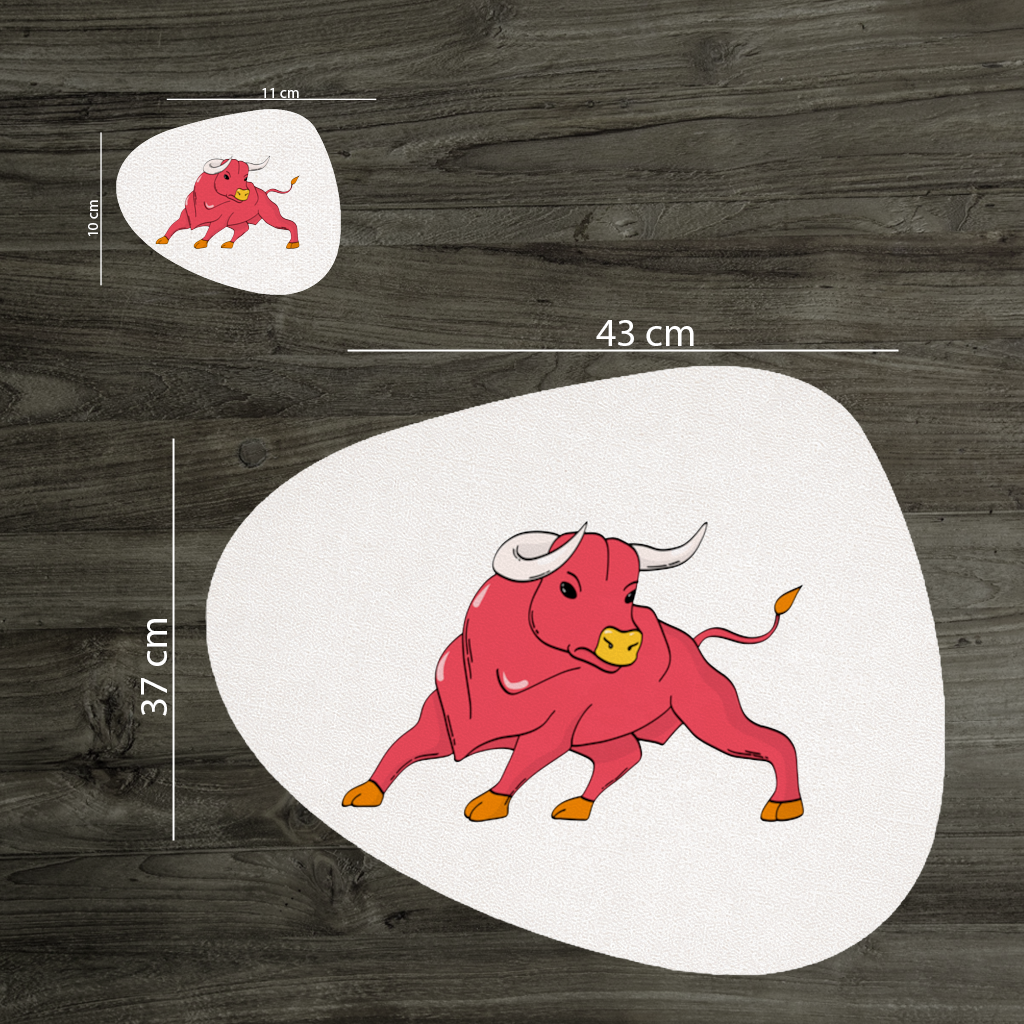 İspanyol Boğası Kırmızı Matador Tarzı Güçlü Boğa İllüstrasyonu Servis Tabağı Altlığı (12 Adet)