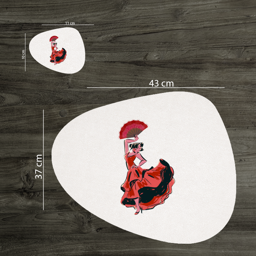 Flamenco Dancer with Fan Illustration Charger Plate Set  12 Pieces
