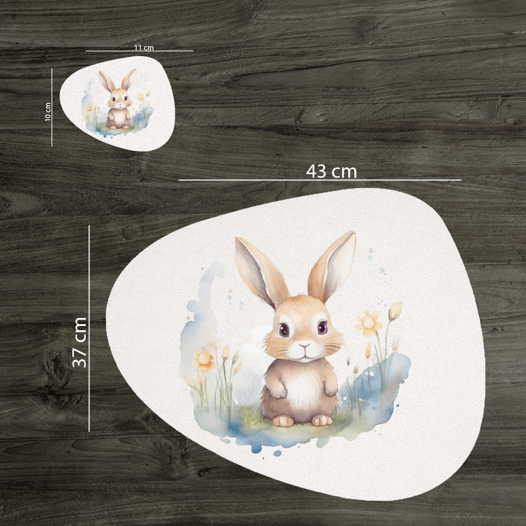 Cute Bunny Watercolor Illustration Charger Plate Set  12 Pieces