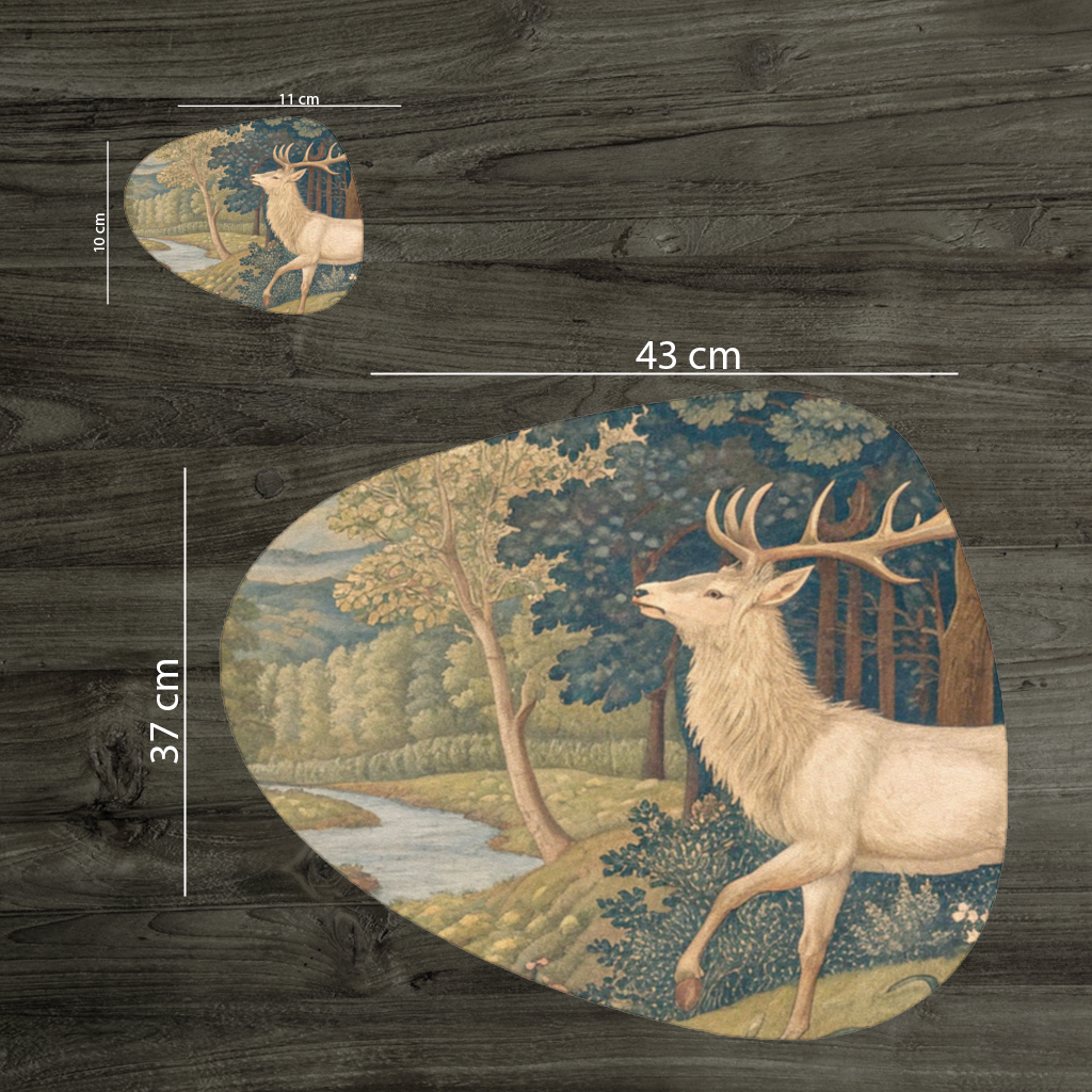 Orman Manzarasında Asil Geyik Klasik Sanat İllüstrasyonu Servis Tabağı Altlığı (12 Adet)