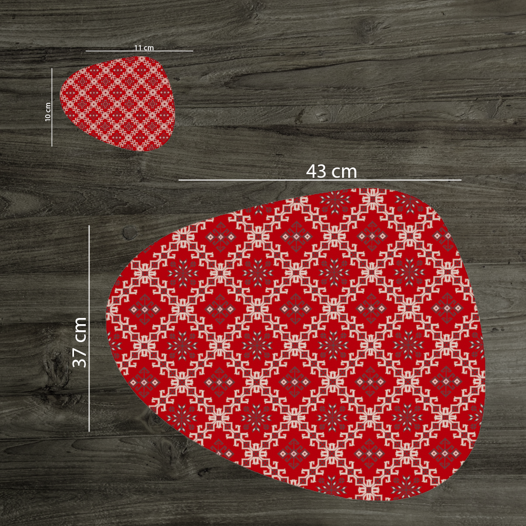 Red Ethnic Embroidery Pattern Charger Plate Set  12 Pieces