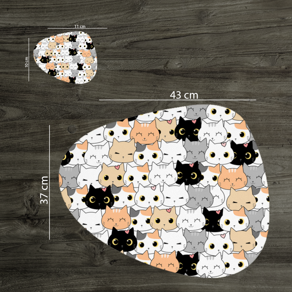 Renkli ve Sevimli Kedi Suratları Deseni Servis Tabağı Altlığı (12 Adet)