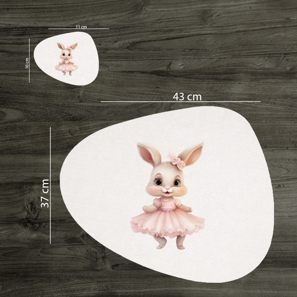 Kawaii Rabbit in Pink Ruffled Dress Charger Plate Set 12 Pieces