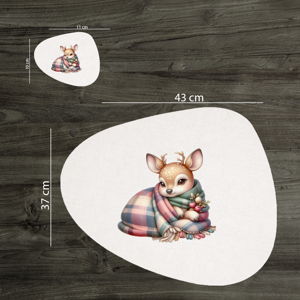 Kawaii Baby Deer with Plaid Scarf Charger Plate Set  12 Pieces