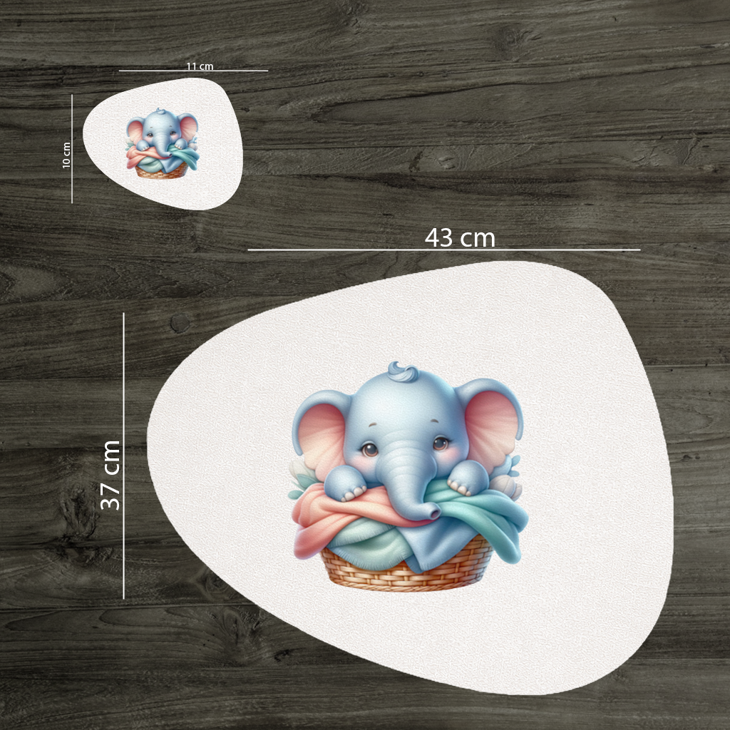 Cute Baby Elephant in Basket Charger Plate Set  12 Pieces