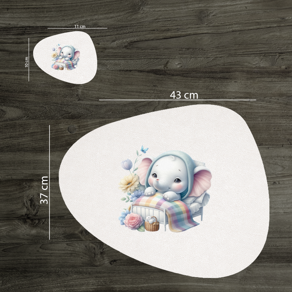Sleeping Baby Elephant in Bed Charger Plate Set  12 Pieces