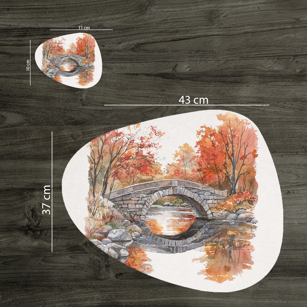Autumn Stone Arch Bridge Over River Charger Plate Set  12 Pieces