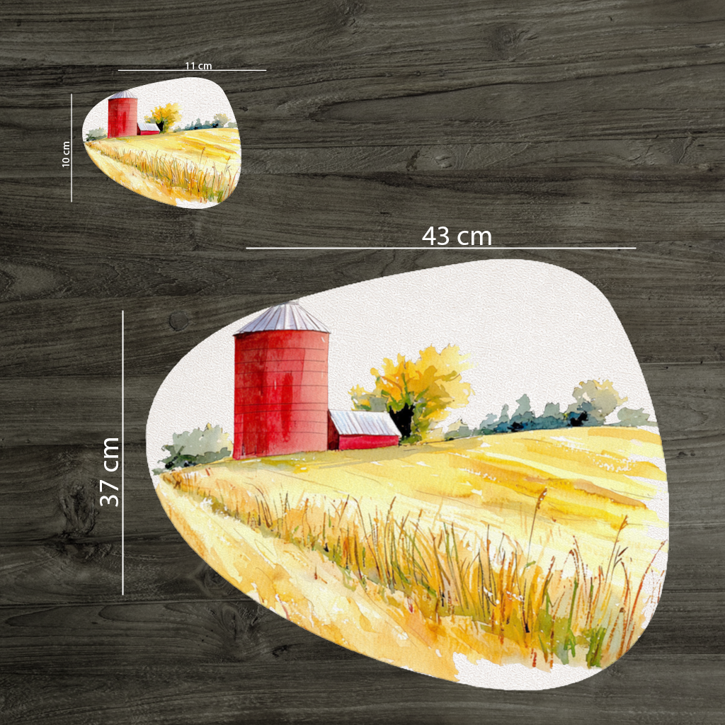 Red Farm Silo and Golden Wheat Field Charger Plate Set  12 Pieces