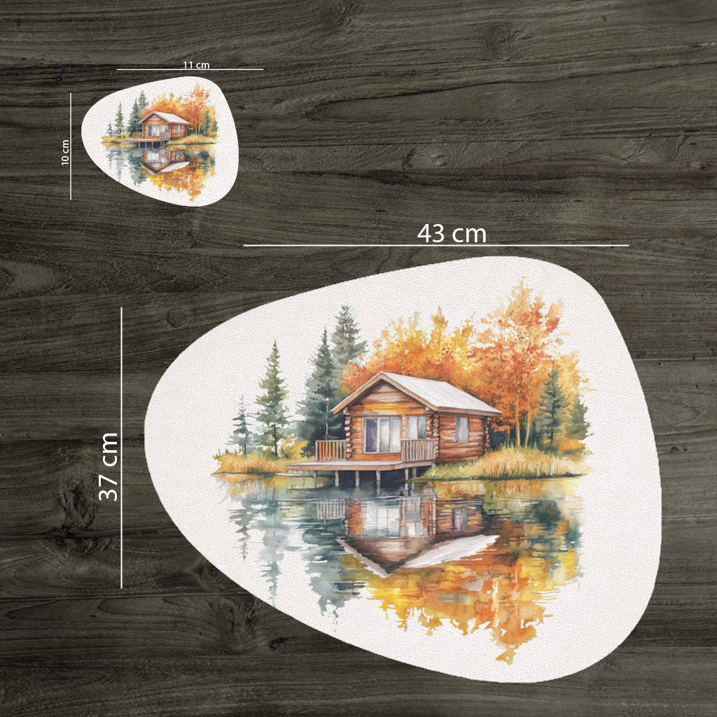 Lakeside Log Cabin Autumn Landscape Charger Plate Set  12 Pieces