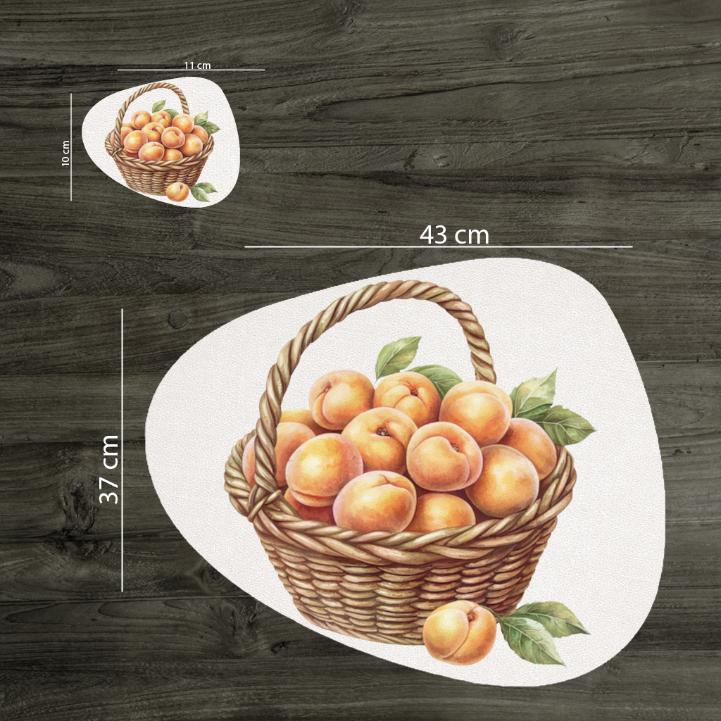 Fresh Peaches in Wicker Basket Charger Plate Set  12 Pieces