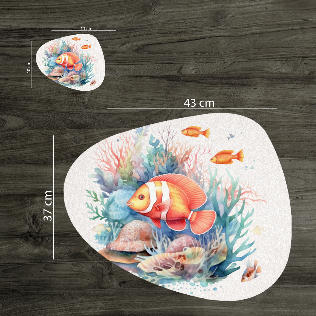 Watercolor Clownfish and Tropical Coral Reef Charger Plate Set  12 Pieces