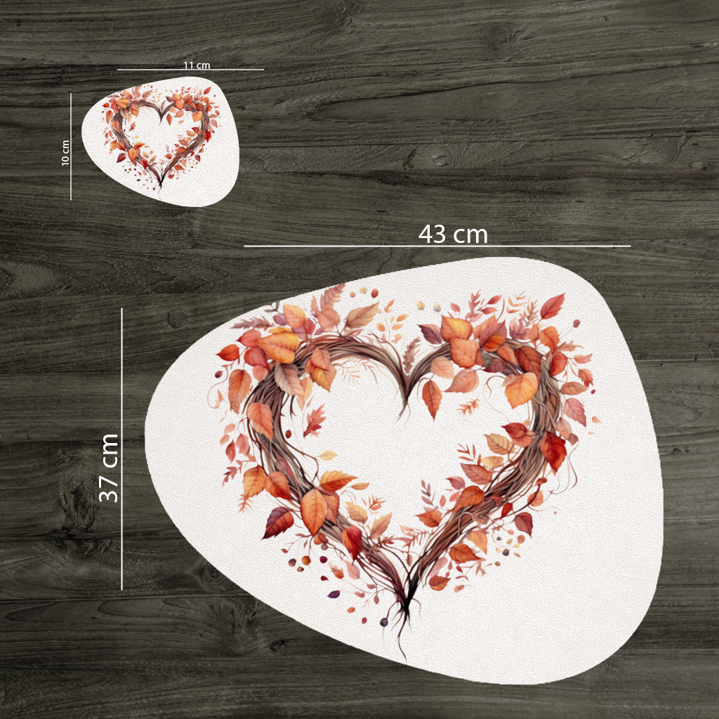 Sonbahar Yapraklarından Kalp Çelenk Servis Tabağı Altlığı (12 Adet)