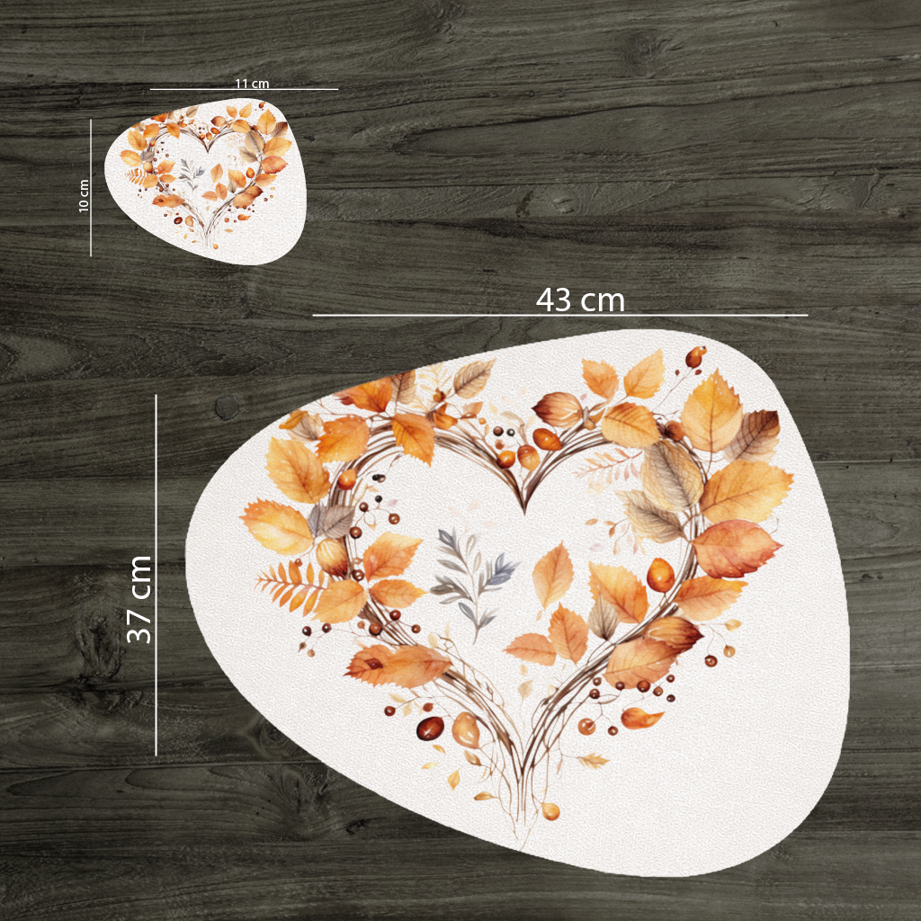 Turuncu Sonbahar Yaprakları Kalbi Servis Tabağı Altlığı (12 Adet)