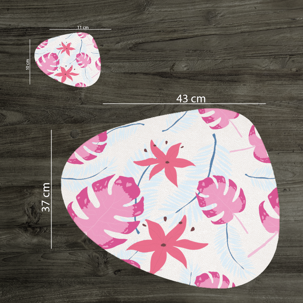 Pembe Monstera ve Tropikal Lilyum Servis Tabağı Altlığı (12 Adet)