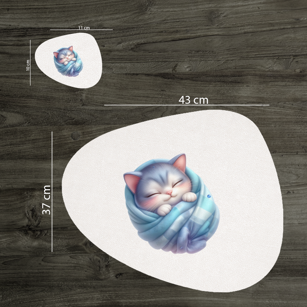 Kawaii Mavi Battaniyeli Uyuyan Kedi Servis Tabağı Altlığı (12 Adet)