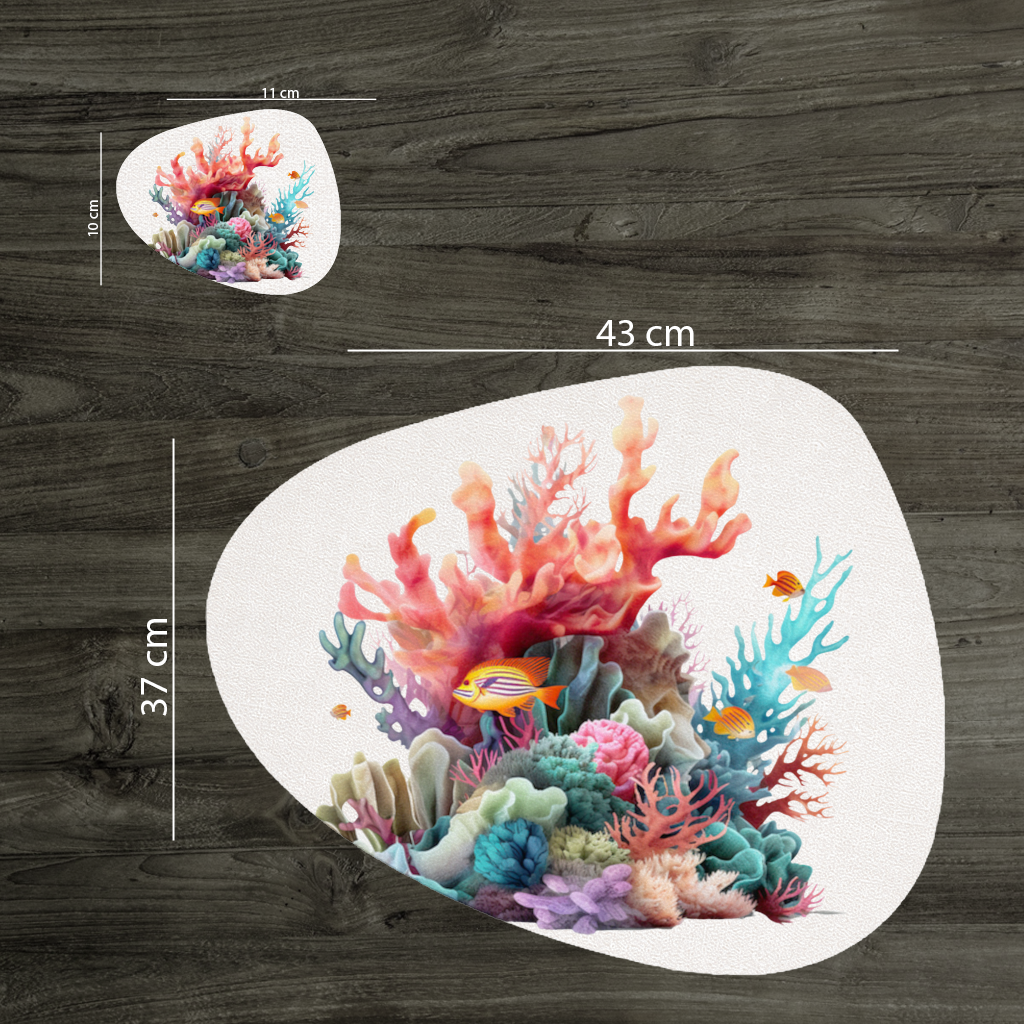 Renkli Mercan Resifi ve Tropikal Balıklar Servis Tabağı Altlığı (12 Adet)