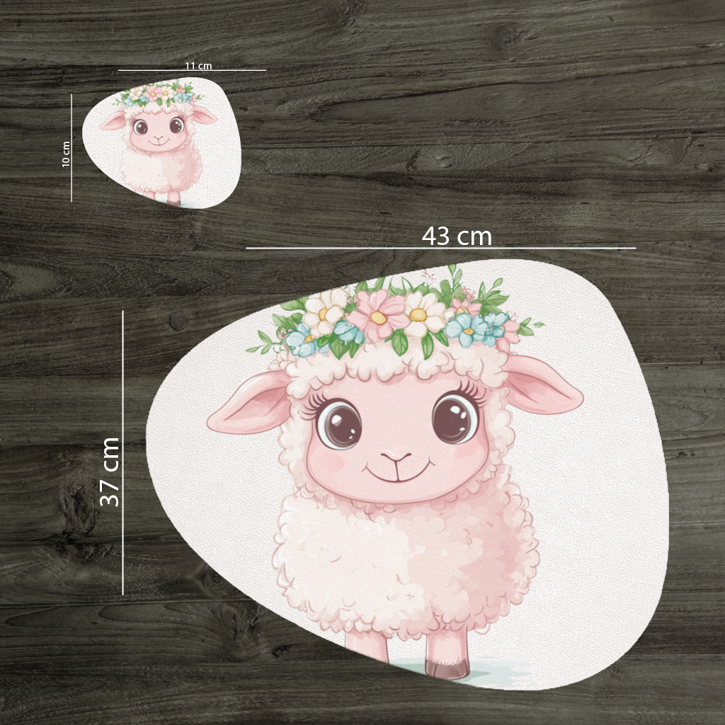 Kawaii Çiçek Taçlı Pembe Kuzu Servis Tabağı Altlığı (12 Adet)