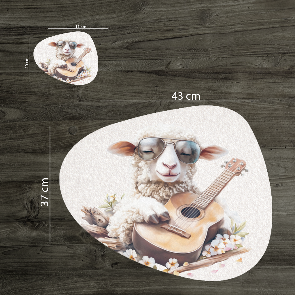 Cool Sheep Playing Ukulele with Flowers Charger Plate Set 12 Pieces