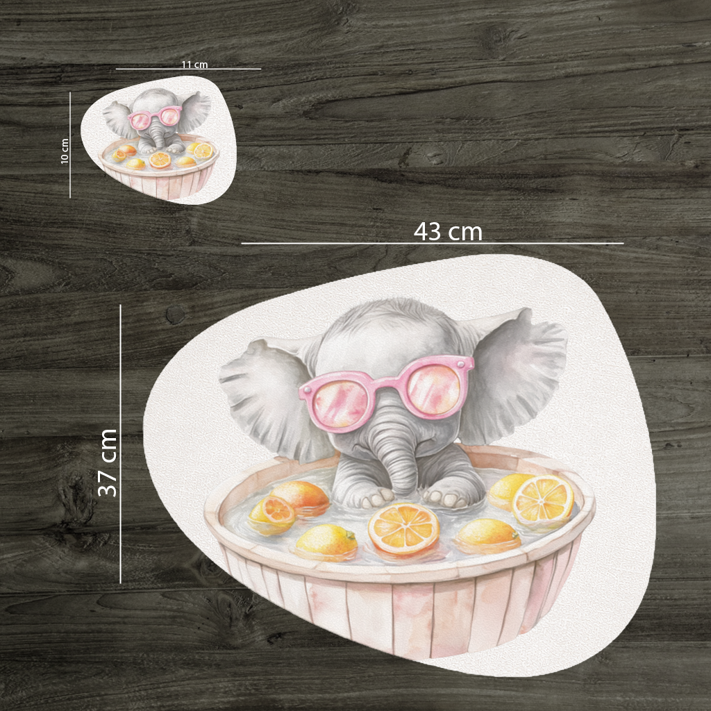 Baby Elephant in Pink Sunglasses Citrus Bath Charger Plate Set 12 Pieces