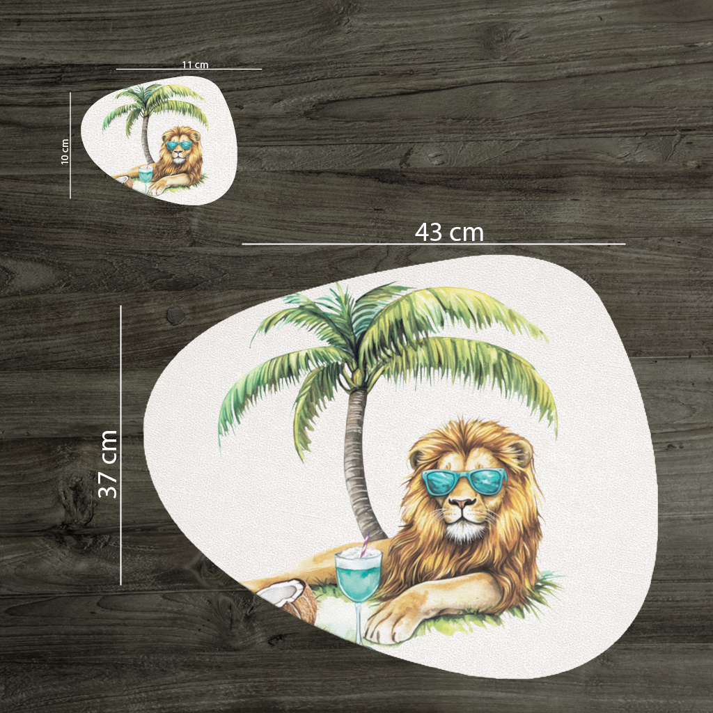 Yaz Tatili Yapan Gözlüklü Aslan Servis Tabağı Altlığı (12 Adet)