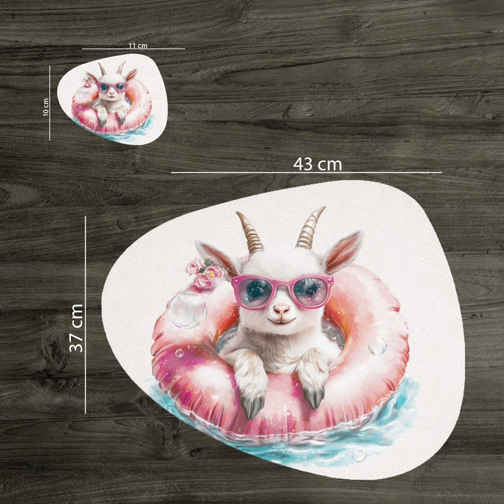 Pembe Gözlüklü Havuzda Yavru Keçi Servis Tabağı Altlığı (12 Adet)
