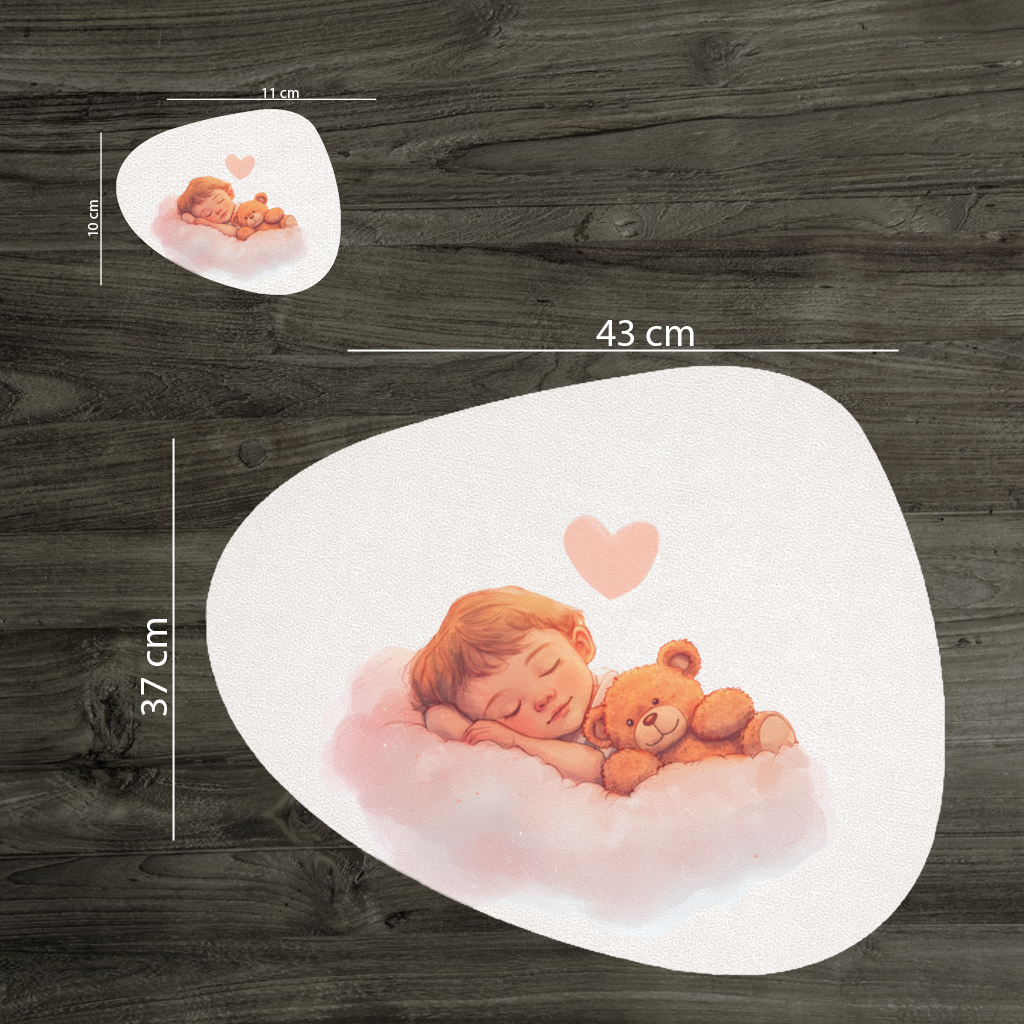 Bulut Üstünde Uyuyan Bebek ve Ayıcık Servis Tabağı Altlığı (12 Adet)