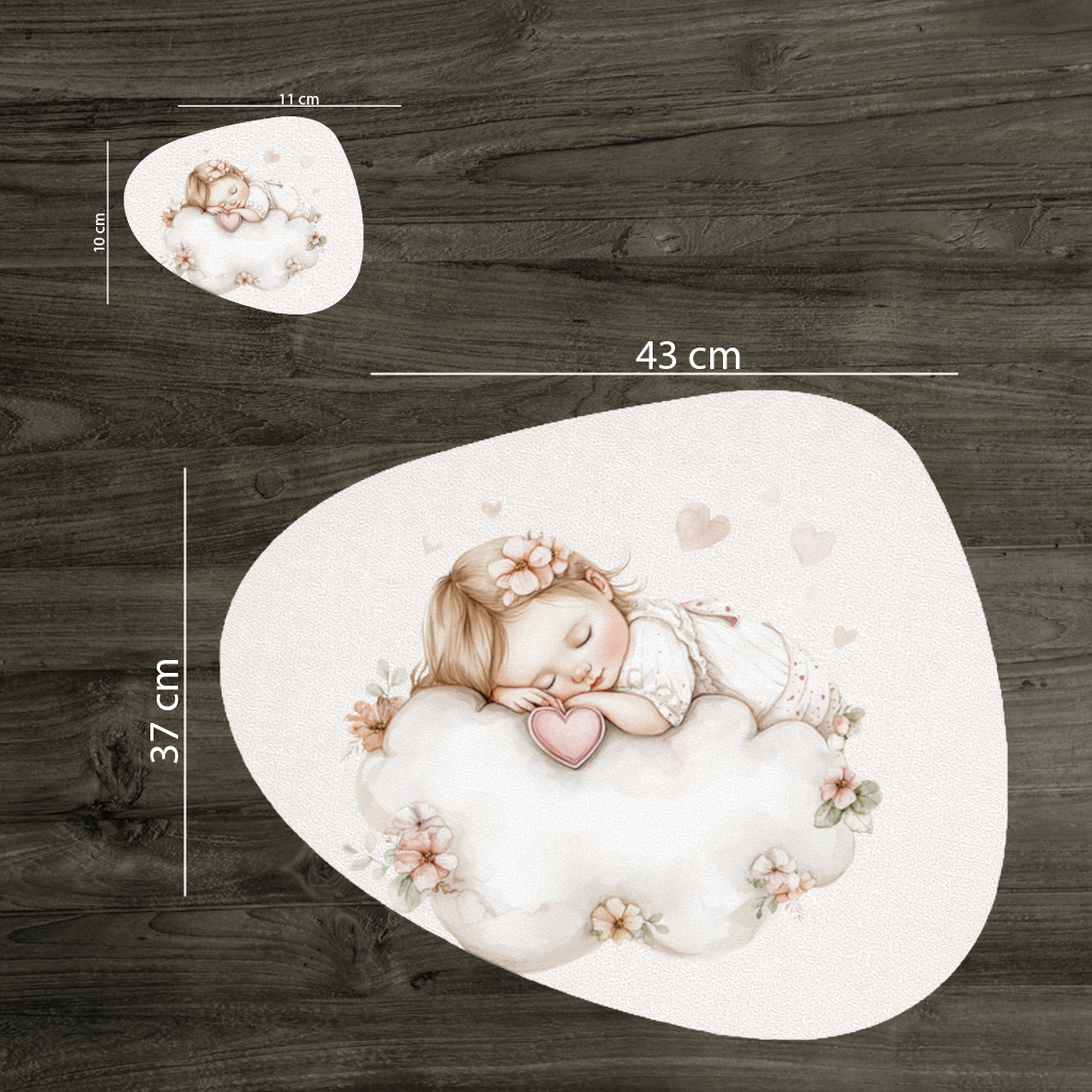 Bulut Üstünde Uyuyan Çiçekli Bebek Servis Tabağı Altlığı (12 Adet)