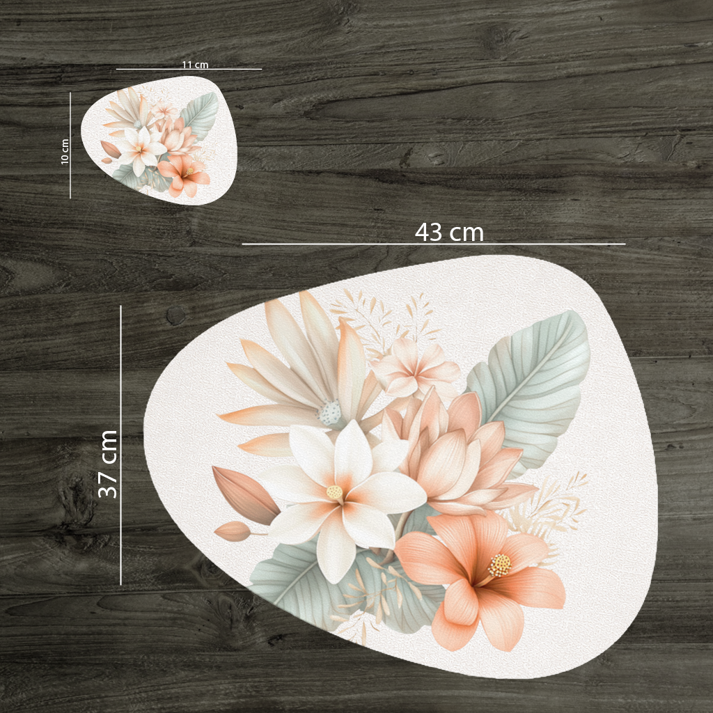 Soft Peach Tropical Floral Bouquet Charger Plate Set  12 Pieces