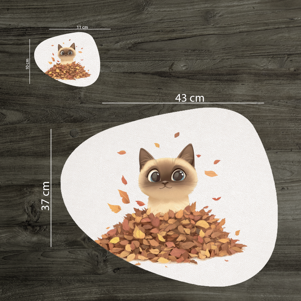 Siamese Cat in Autumn Leaf Pile Charger Plate Set  12 Pieces