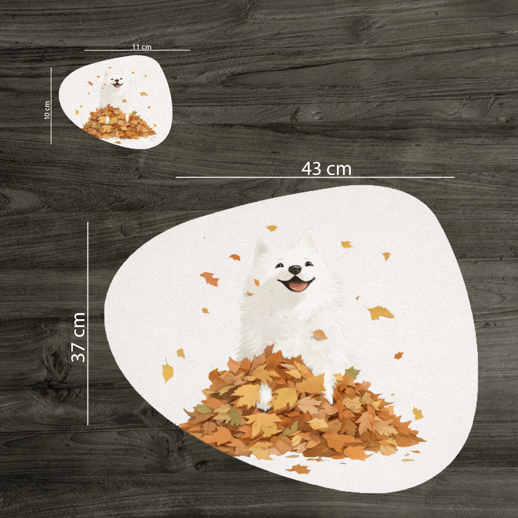 Happy White Dog in Autumn Leaves Charger Plate Set  12 Pieces