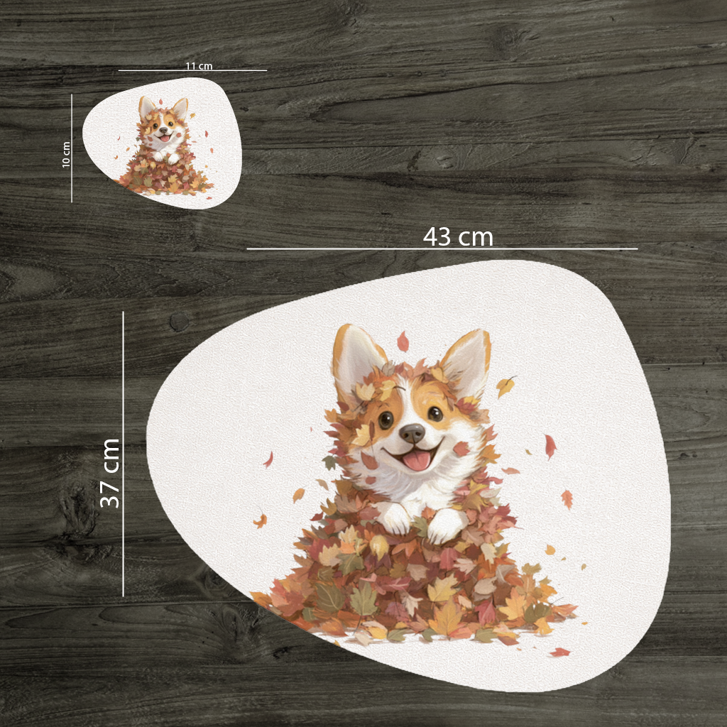 Happy Corgi Puppy in Fall Leaves 