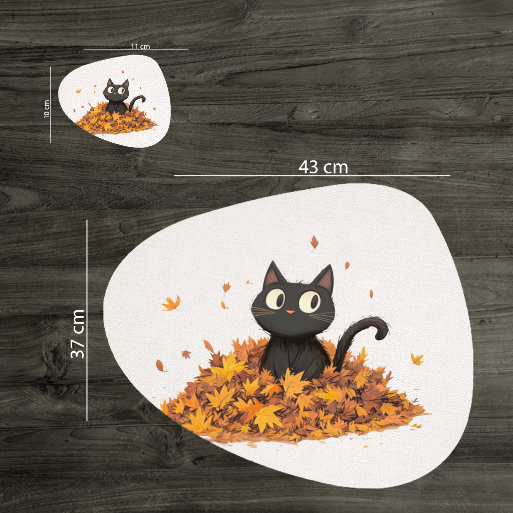 Cute Black Cat in Autumn Leaves 