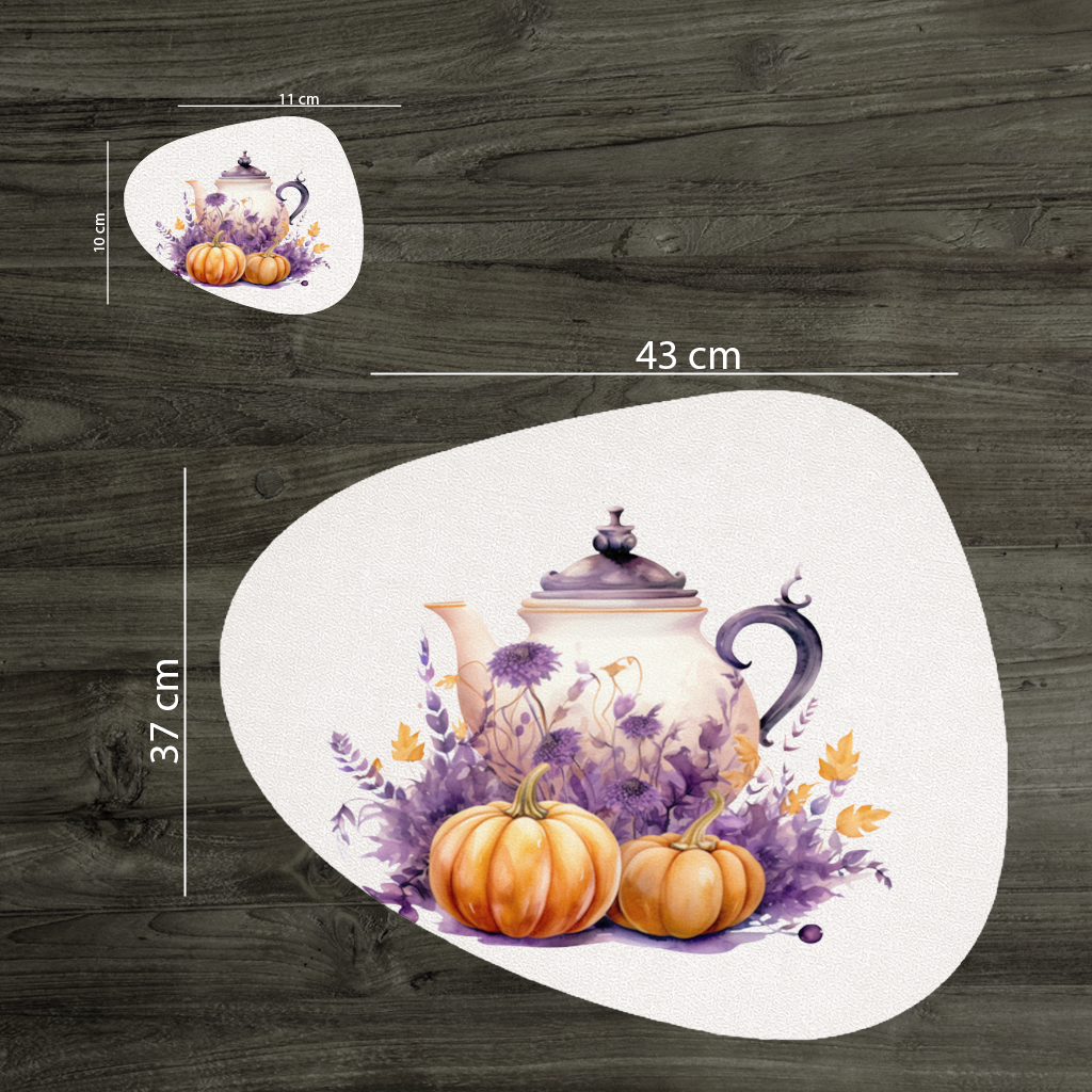 Vintage Purple Floral Pumpkin Teapot Charger Plate Set  12 Pieces