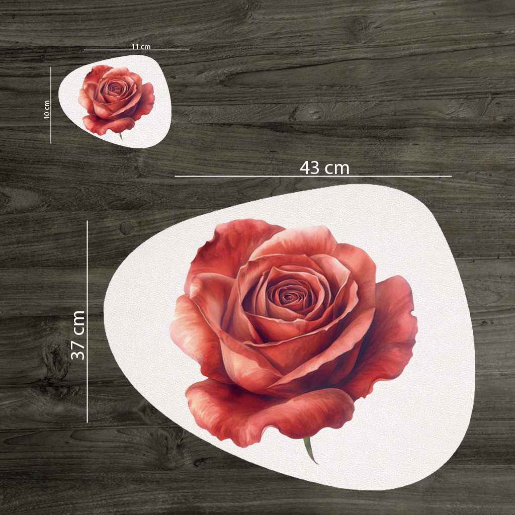 Kırmızı Gül Çiçeği Servis Tabağı Altlığı (12 Adet)
