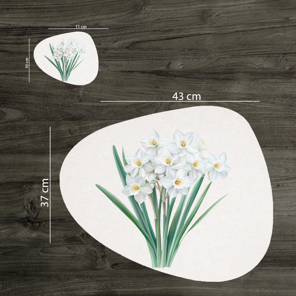 Beyaz Nergis Çiçeği Demeti Servis Tabağı Altlığı (12 Adet)