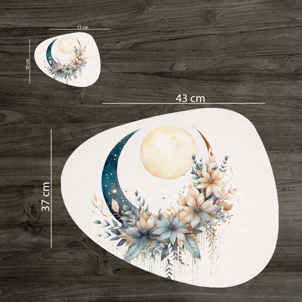Boho Ay ve Botanik Çiçekler Servis Tabağı Altlığı (12 Adet)