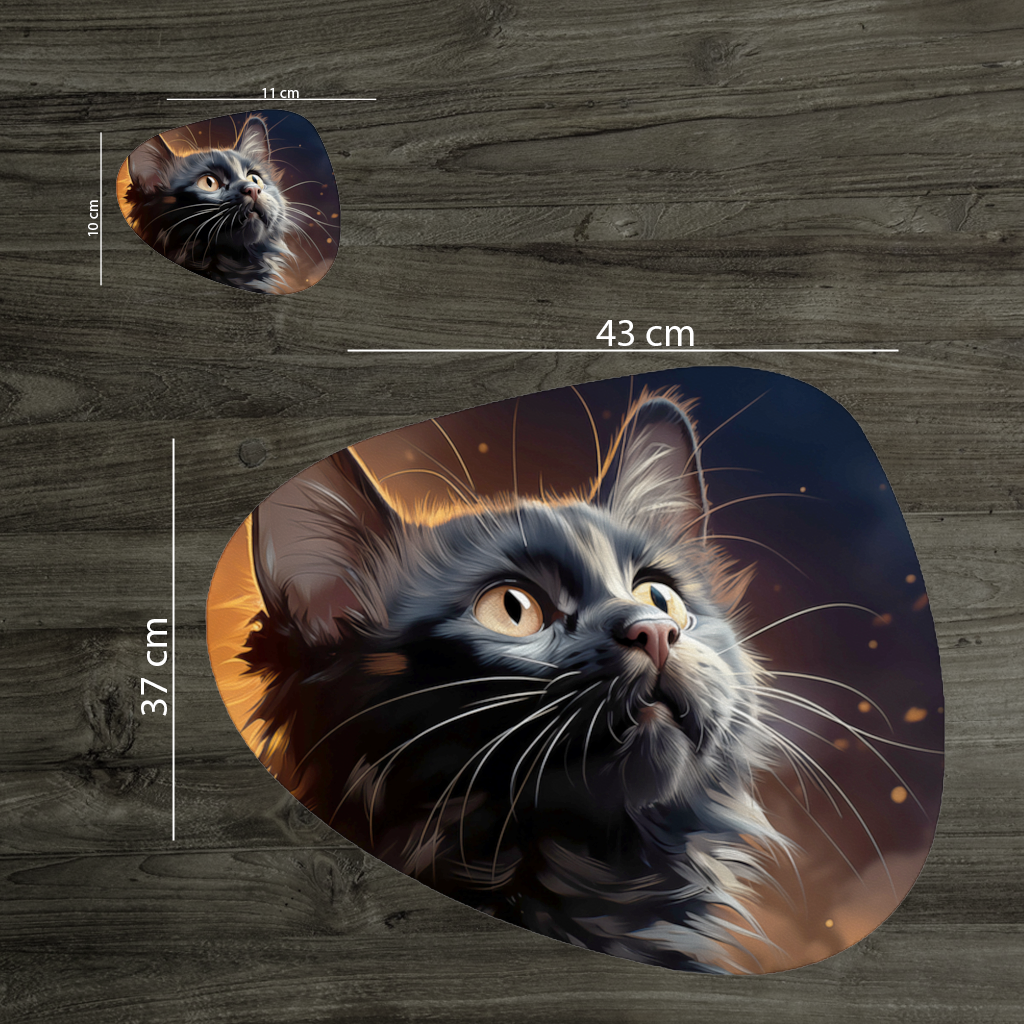 Siyah Kedi Dijital Sanat Servis Tabağı Altlığı (12 Adet)