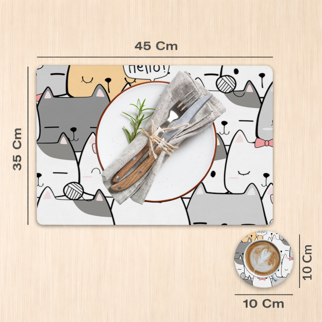 Cute Cartoon Cats Pattern with Speech Bubbles Charger Plate Set  12 Pieces