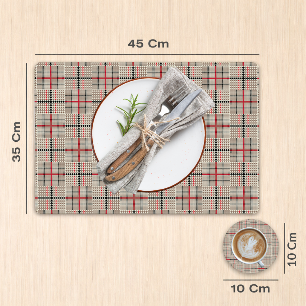 Kırmızı Siyah Geometrik Tribal Desen Servis Tabağı Altlığı (12 Adet)