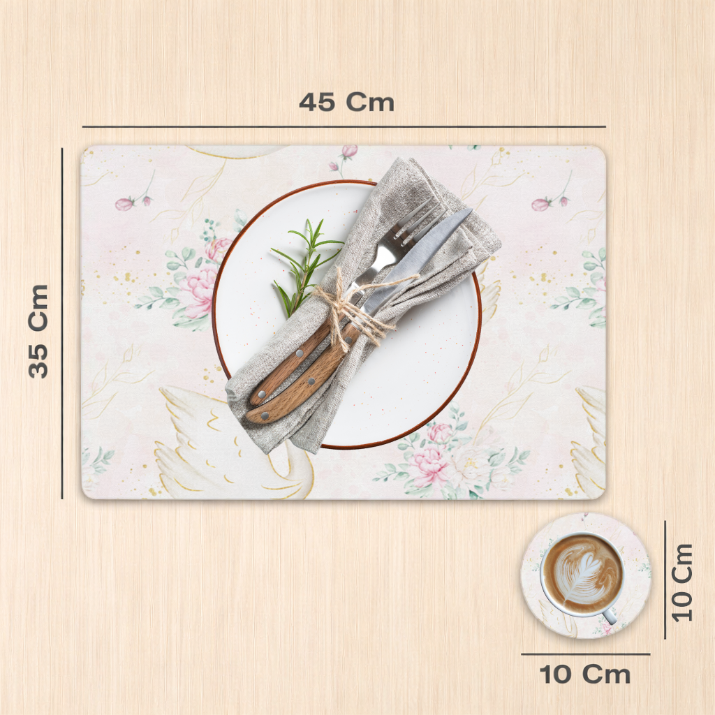 Pastel Kuğu ve Çiçekli Suluboya Desen Servis Tabağı Altlığı (12 Adet)