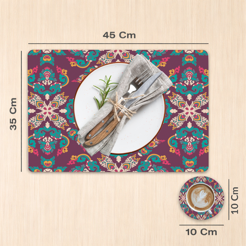 Otantik Osmanlı Motifli Renkli Mandala Deseni Servis Tabağı Altlığı (12 Adet)