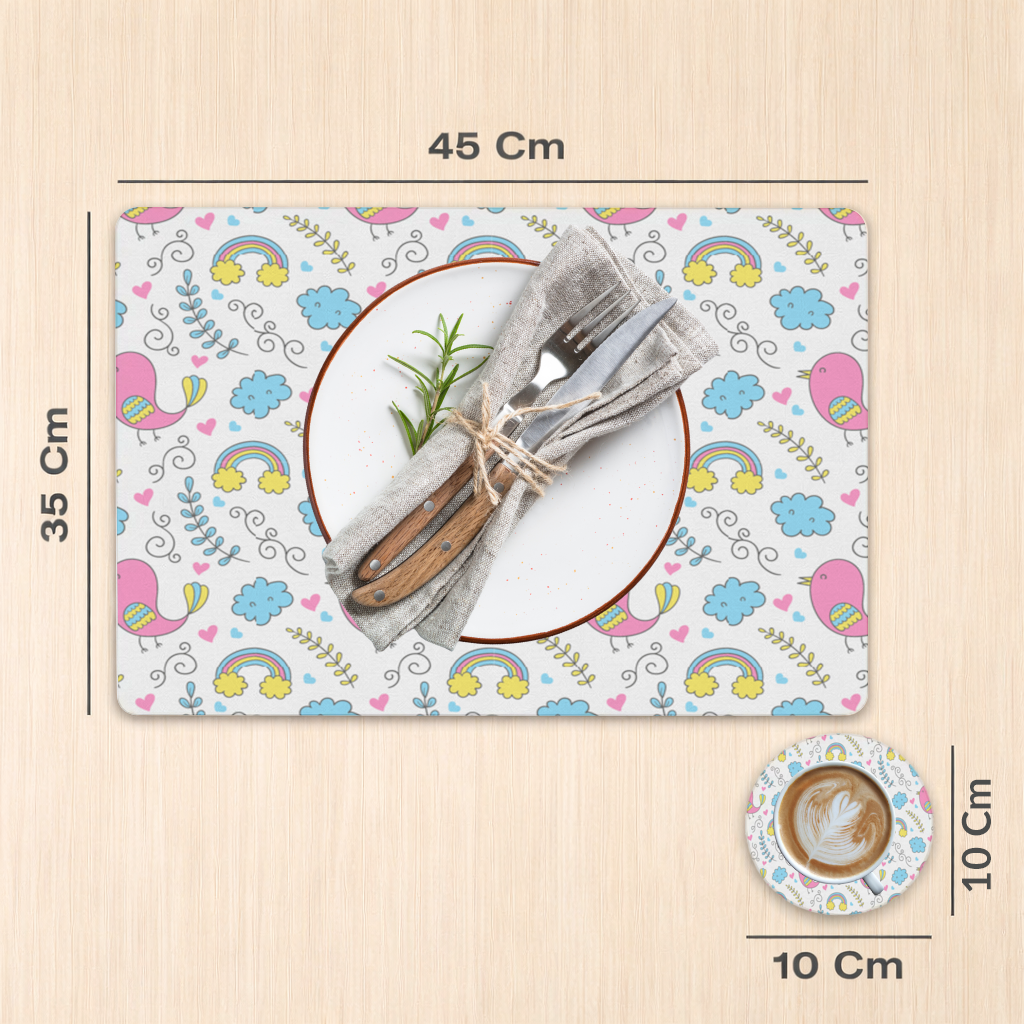 Cute Pink Bird and Rainbow Kids Pattern Charger Plate Set  12 Pieces