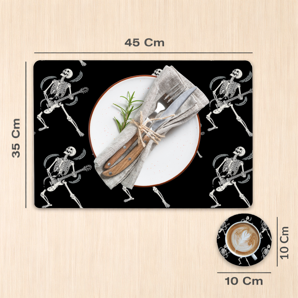 Rock Gitar Çalan İskelet Servis Tabağı Altlığı (12 Adet)