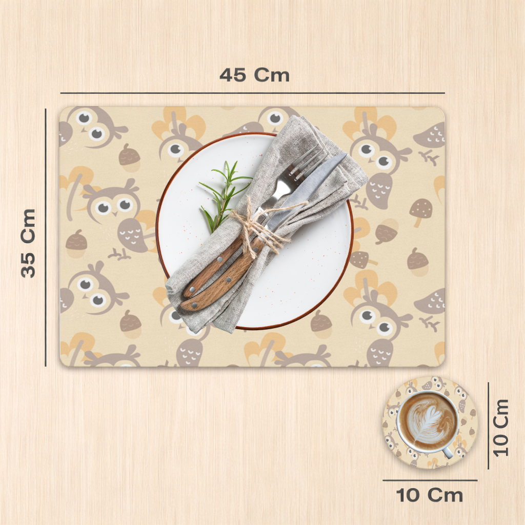 Cute Owl and Acorn Autumn Seamless Pattern Charger Plate Set  12 Pieces