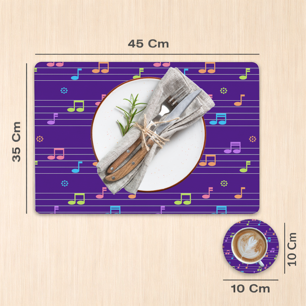Renkli Müzik Notaları ve Modern Geometrik Desen Servis Tabağı Altlığı (12 Adet)