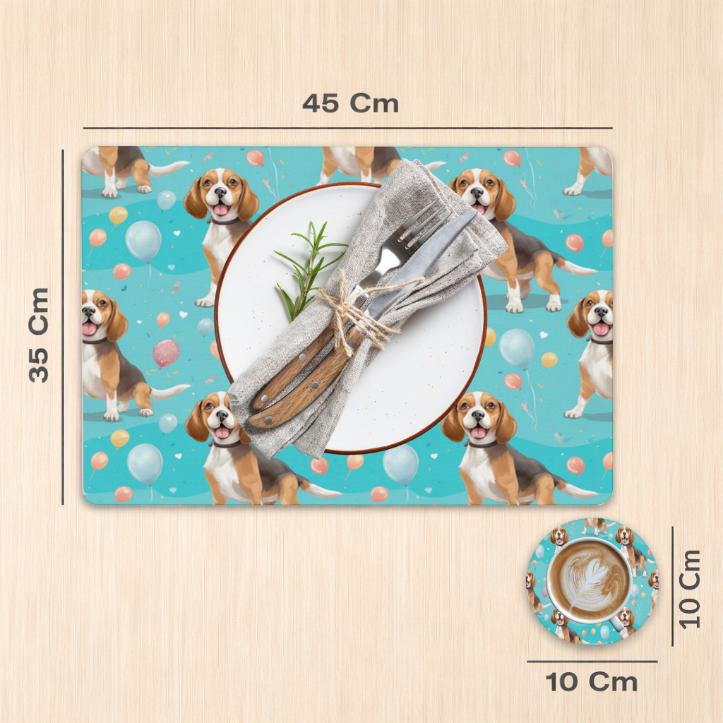 Cute Beagle Dog and Colorful Balloons Seamless Pattern Charger Plate Set  12 Pieces