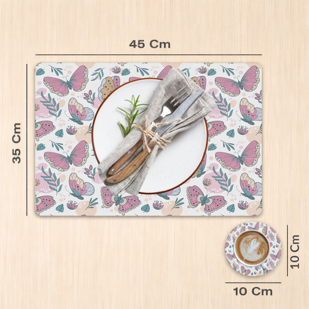 Pastel Butterflies and Botanical Leaves Seamless Pattern Charger Plate Set  12 Pieces