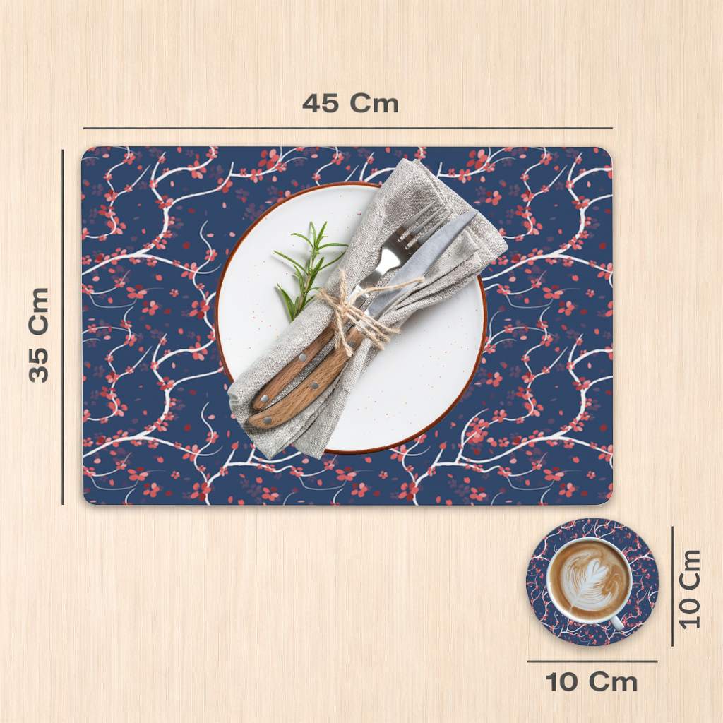 Red Floral Branch Pattern on Navy Background Charger Plate Set  12 Pieces