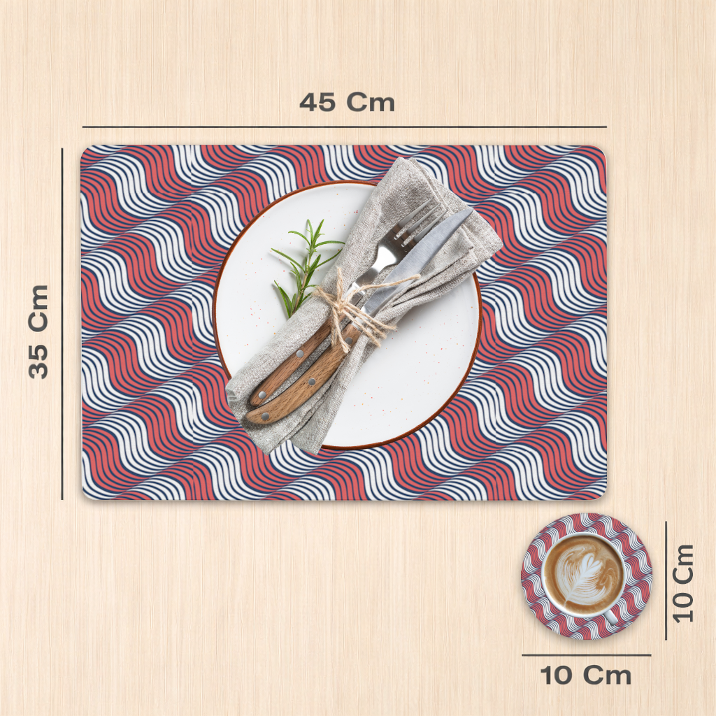 Kırmızı Lacivert Dalgalı Çizgi Deseni Servis Tabağı Altlığı (12 Adet)